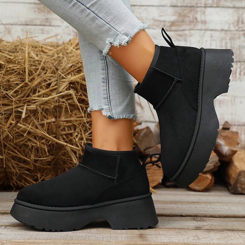 2025 New Faux Suede Thick Heel Snow Boots Women Slip On Warm Plush Winter Boots Woman Comfy Anti Slip Platform Ankle Botas Mujer