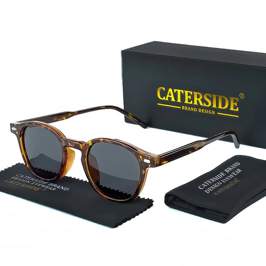 CATERSIDE Polarized Round Sunglasses Men TR Frame Core Insert Leg Sun Glasses Women Set Retro Driving Fishing Punk Eyewear UV400