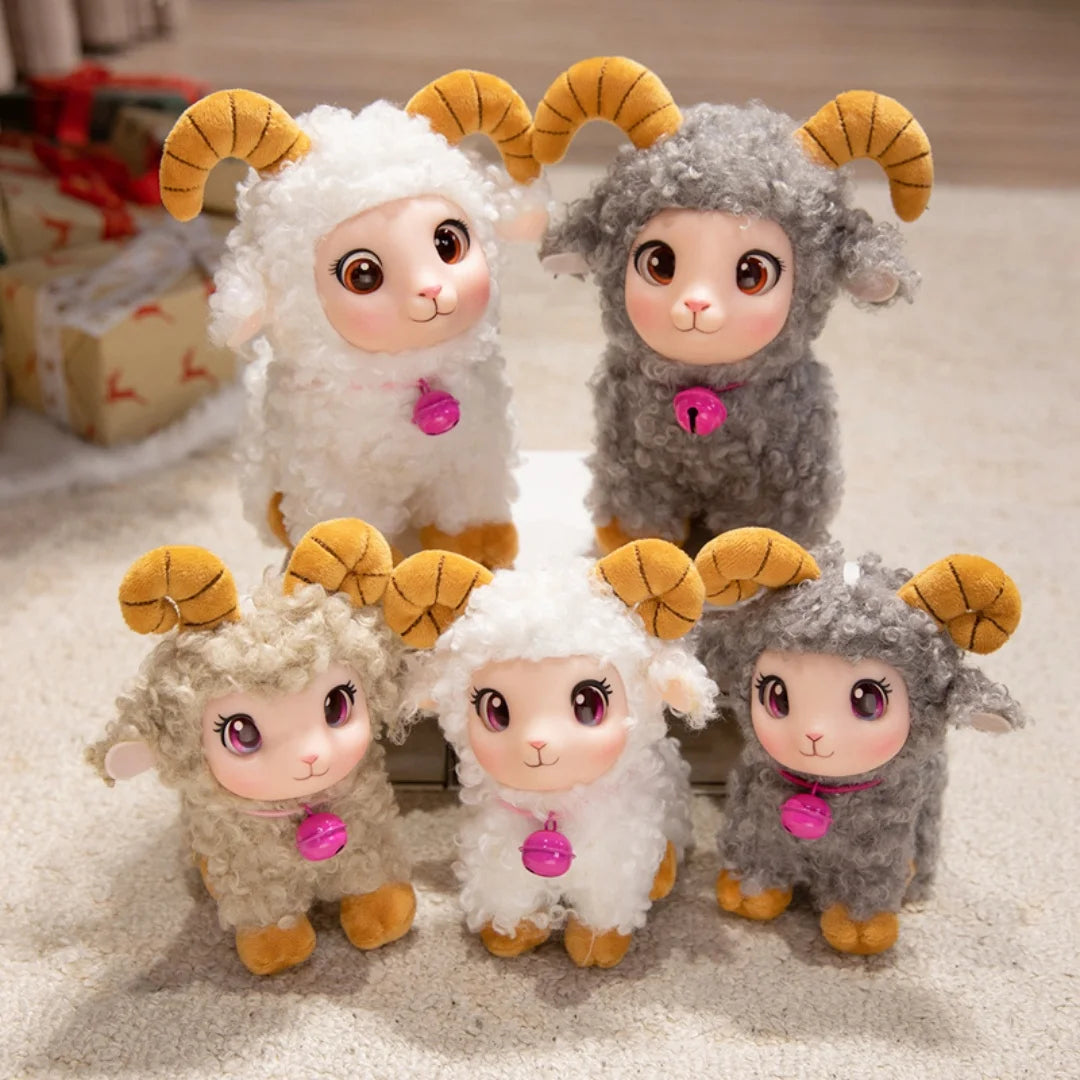 Adorable Lamb Plush Toy with bell Soft Vinyl Plush Stuffed Animal Cuddly Sheep Birthday Gift Room Accent Random accessory color