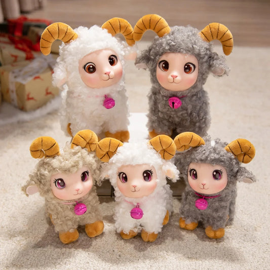 Adorable Lamb Plush Toy with bell Soft Vinyl Plush Stuffed Animal Cuddly Sheep Birthday Gift Room Accent Random accessory color