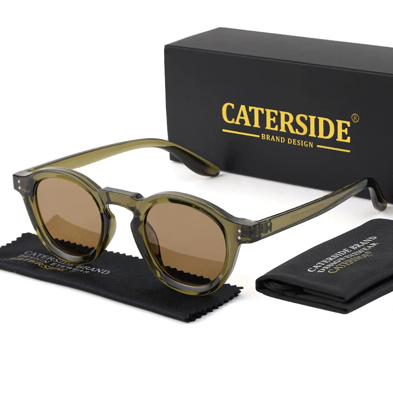CATERSIDE Round Polarized Sunglasses Men Retro TR90 High-Quality TAC Lenses Sun Glasses Women Driving Fishing Eyewear Travel