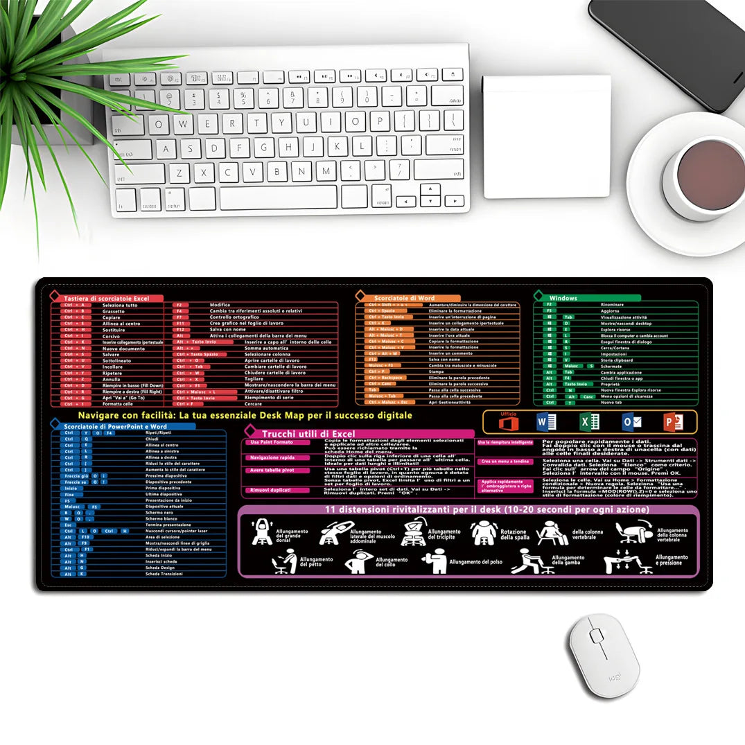 Italian Version Excel/Word/Windows/PPT Cheat Sheet Mouse pad, Computer Keyboard Pad for Office Workers Students Office Desk Mat