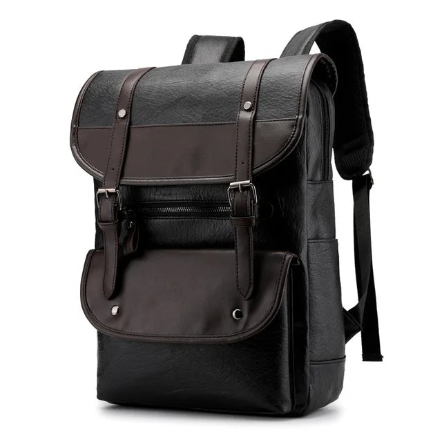 Dark Brown Vintage PCLeather Backpacks School Travel, Casual PU Leather Men Bags