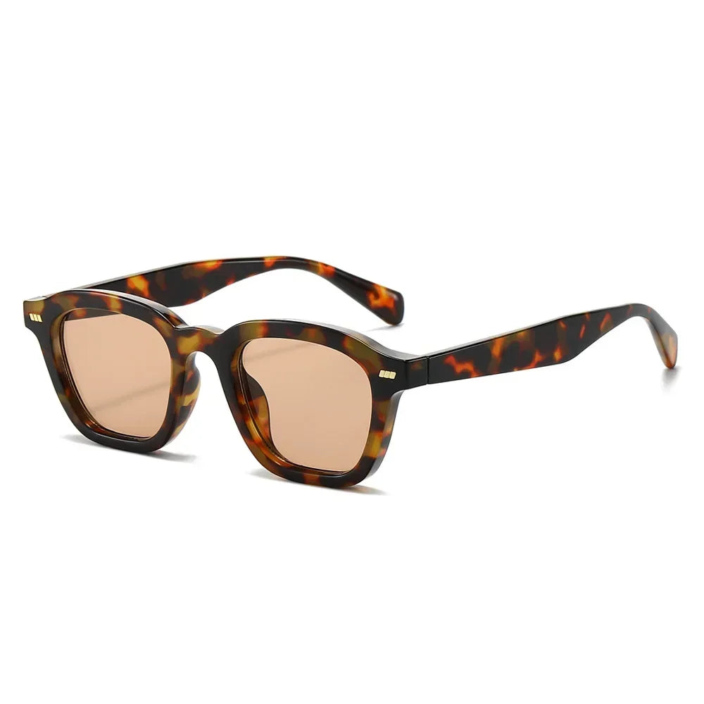 JNPCXI Retro Square Women Sunglasses Fashion Leopard Shades UV400 Men Rivets Decoration Punk Sun Glasses