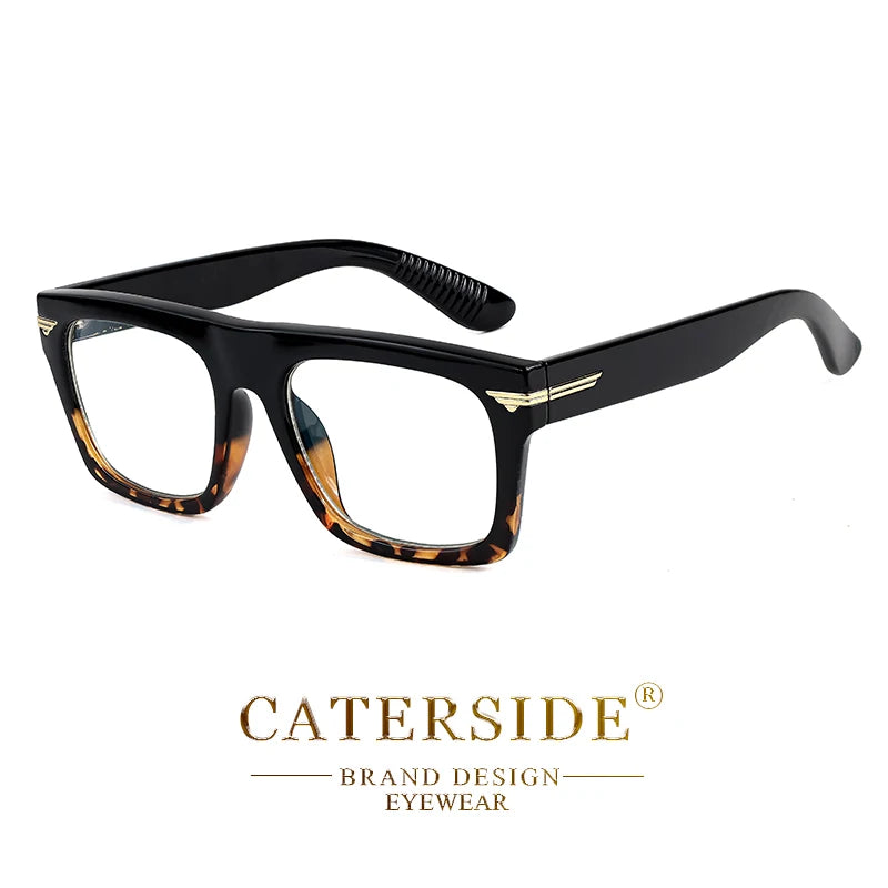 CATERSIDE Men Anti Blue Light Glasses for Square TR90 Frame Ultralight Retro Plain Glasses Trendy Myopia Computer Eyewear Frame