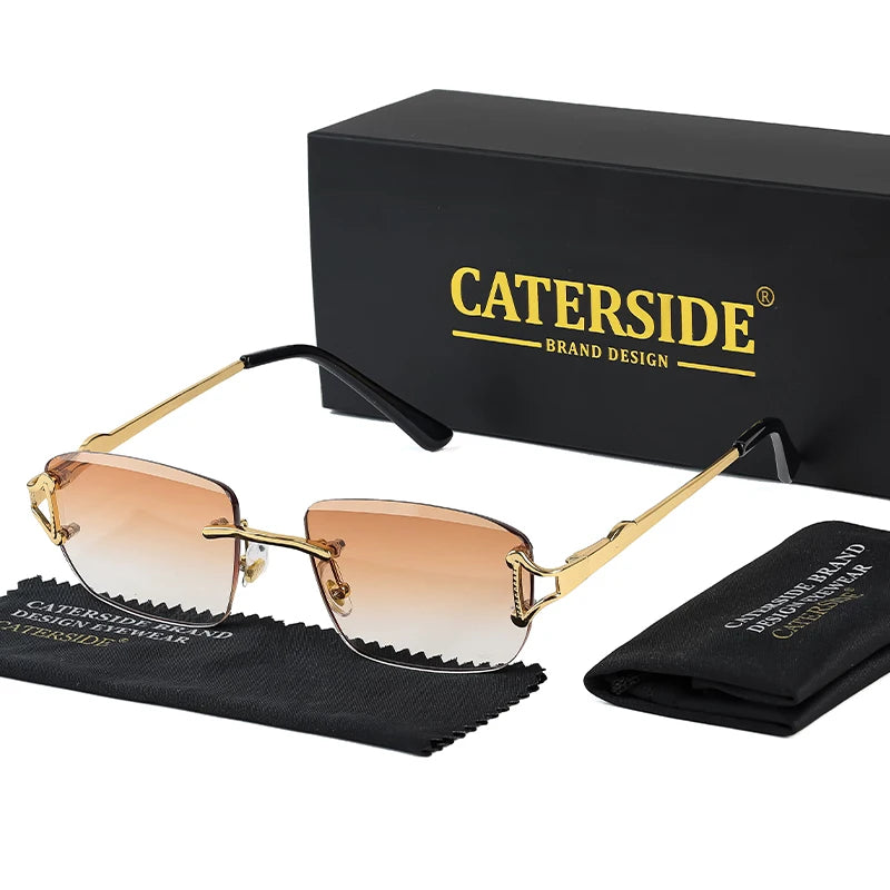 CATERSIDE New Retro Rimless Sunglasses Men's Rectangular Personalized Brand Design Sun Glasses Women Party Festival Eyewear Gift