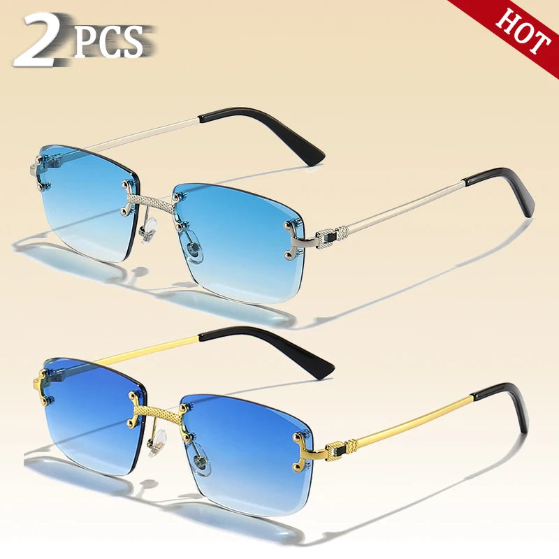 CATERSIDE Retro Rimless Square Sunglasses Men Women UV400 Small Gradient Sun Glasses For Men Popular High Quality Party Eyewear