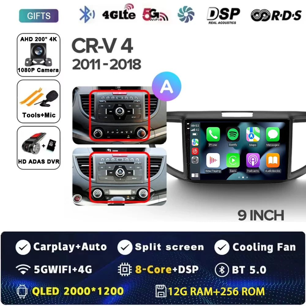 For Honda CR-V CRV 4 RM RE 2011 - 2018 Android 15 Car Radio GPS Navigation QLED Carplay Auto Multimedia Stereo Player BT