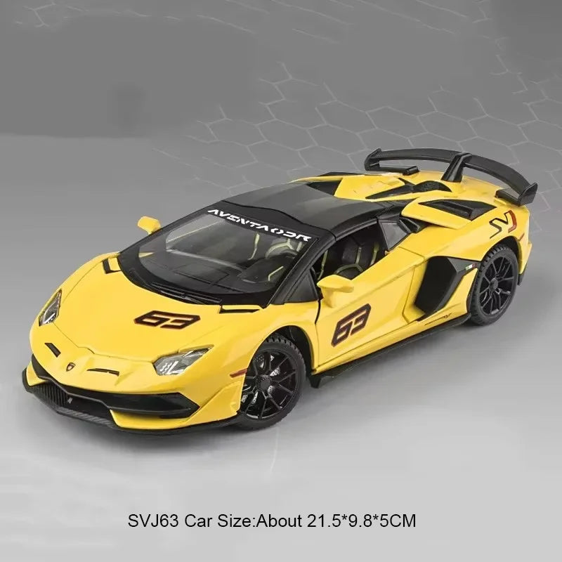 1:24 Lambor V12 SVJ63 Miniature Model Toys Diecast Alloy Car Sound Light Pull Back Doors Opened Sportscar Christmas Gift for Kid