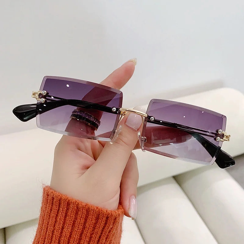 Luxury Brand Rectangle Ladies Sunglasses Women Rimless Square Sun Glasses for Women Men Color Gradient