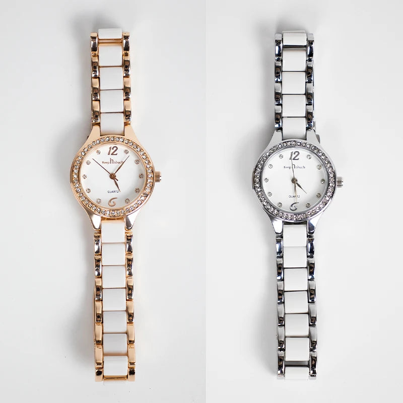 Round Dial Diamond Ladies Watch Waterproof Fashion Women's Watches Alloy Ceramic Quartz Women Wristwatches