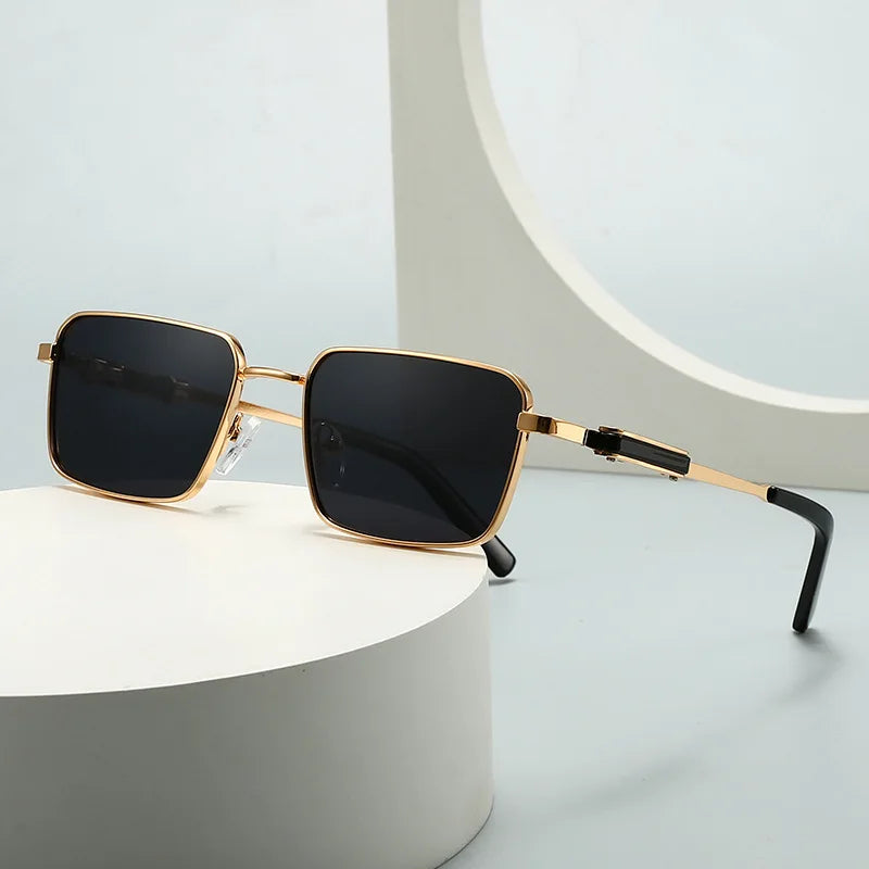 JNPCXI Polarized Rectangle Punk Sunglasses Men Luxury Brand Retro Sun Glasses for Male Steampunk Driving Eyewear UV400