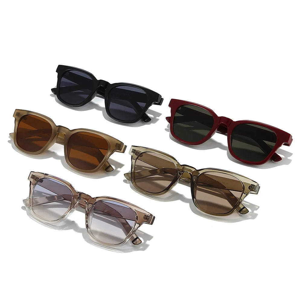 JNPCXI Retro Tr90 Square Jelly Color Sunglasses Women Shades UV400 Fashion Rivets Men Punk Matte Tea Sun Glasses