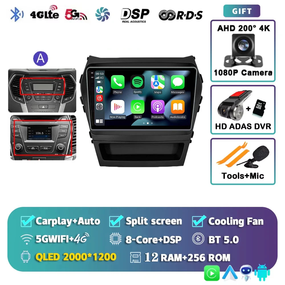 For Hyundai Santa Fe 3 2013 - 2016 Android 15 2K QLED Car Radio Multimedia Video Player GPS stereo CarPlay Head Unit 4G WIFI