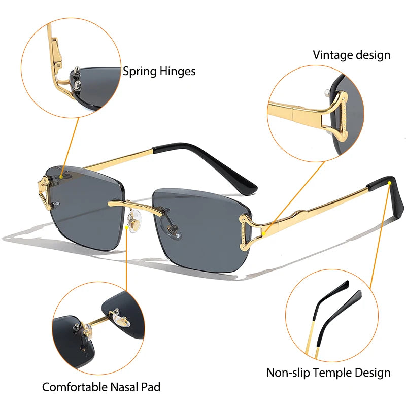 CATERSIDE New Retro Rimless Sunglasses Men's Rectangular Personalized Brand Design Sun Glasses Women Party Festival Eyewear Gift