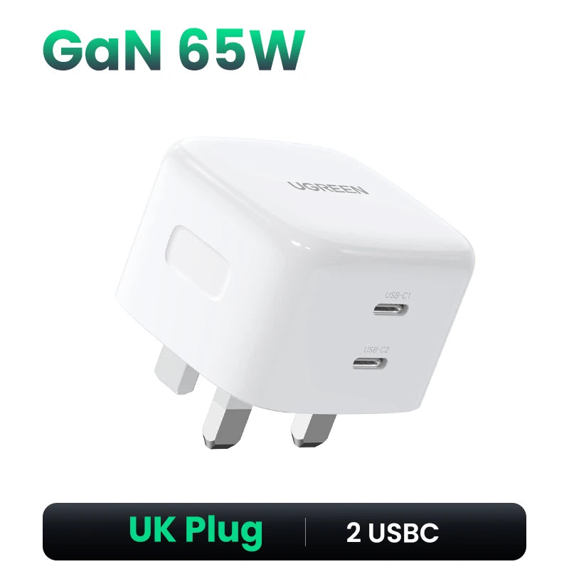 UGREEN UK Plug GaN 100W 65W Fast Charger QC 4.0 3.0  for Macbook Air Tablet iPhone 17 16 15 Pro Max Xiaomi USB Type C PD Charger
