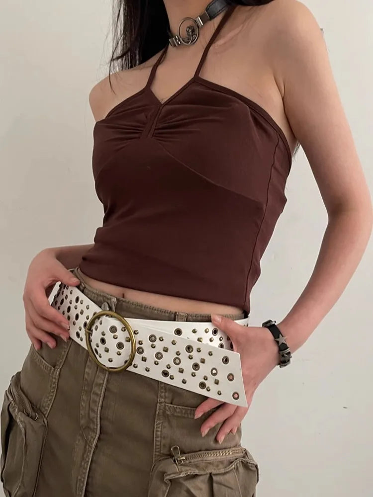 The Waste Soil Wind N Style Retro Belt Woman 2024 New Style Rivet Wide Belt Collocation Jeans Decoration High-Grade Feeling