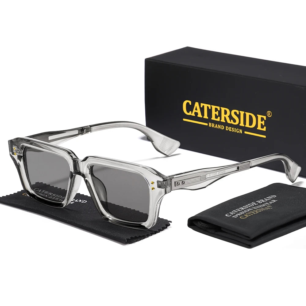 CATERSIDE New Men's Square Sunglasses Premium PC Frame with Metal Temple UV400 Women Retro Fashion Driving Decoration Eyewear