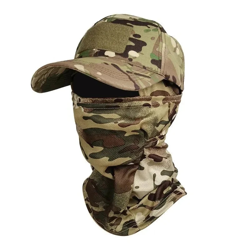 Camo Baseball Cap with Balaclava Outdoor Sun Hat Breathable Hiking Fishing Hats