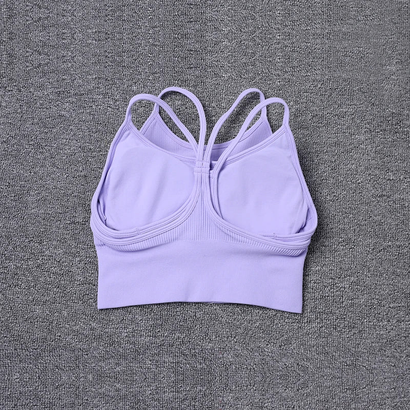 2024 New Thin Shoulder Strap Beautiful Back Sports Bra Women knit sling ribbed yoga bra tops