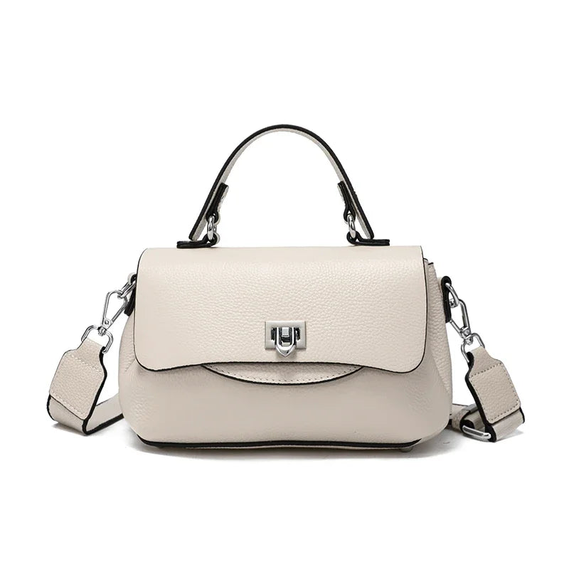 Genuine Leather Mini Crossbody Bag for Women Top Handle Satchel Handbag with Lock Closure Adjustable Strap Small Shoulder Bag
