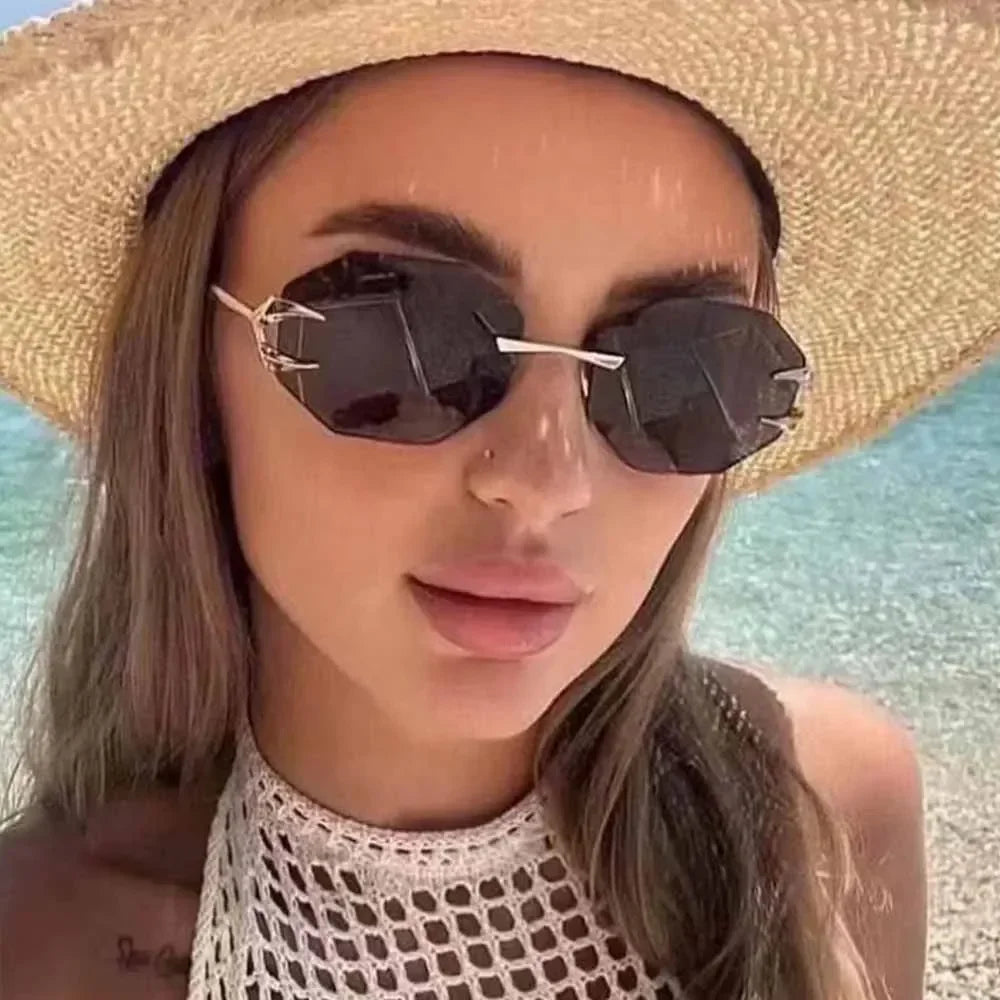 JNPCXI Retro Sunglasses Women Fashion Rimless Sun Glasses Men Shades Cutting Lens Ladies Frameless Eyeglasses