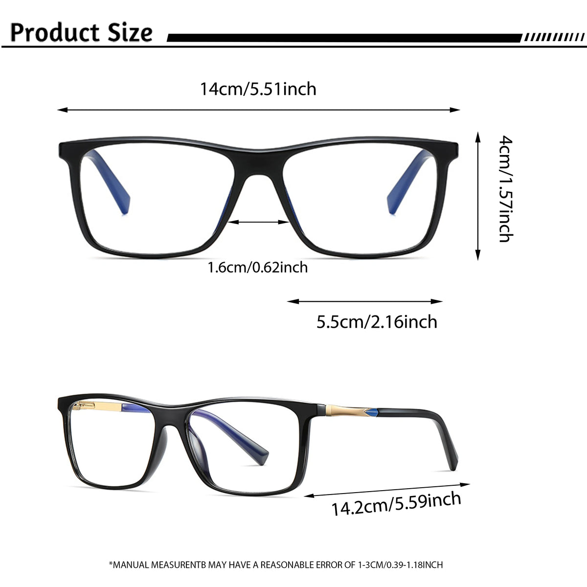 CATERSIDE Men's Tr90 Anti Blue Light Glasses Square Frame Glasses Classic Spring Leg Glasses Women's Computer Protective Glasses
