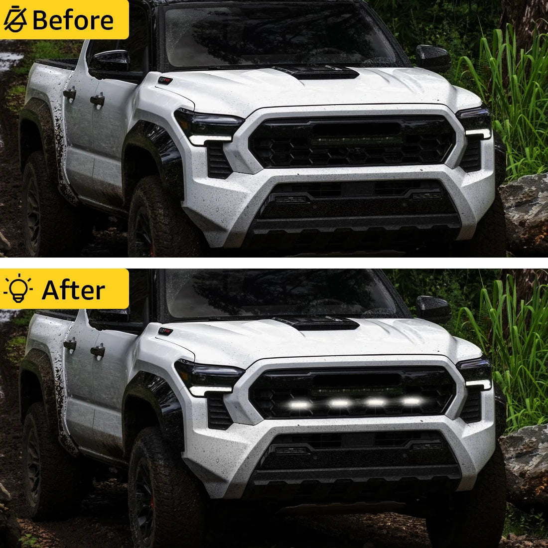 4Pcs Grill Car LED Light For Toyota Tacoma 2024 TRD Trailhunter Front Grille Lights Amber Warning Daylights DRL White Blue Red