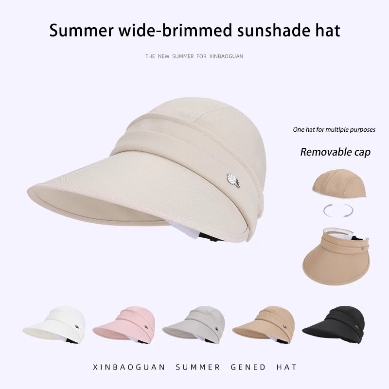 6176-New summer wide-brimmed sun-protective hat withdetachablebrimforeasyremoval. Convenient pop-up hat suitable for outdoor act