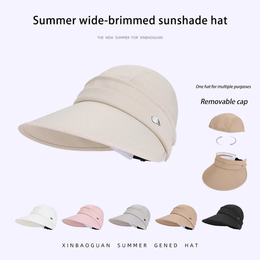 6176-New summer wide-brimmed sun-protective hat withdetachablebrimforeasyremoval. Convenient pop-up hat suitable for outdoor act