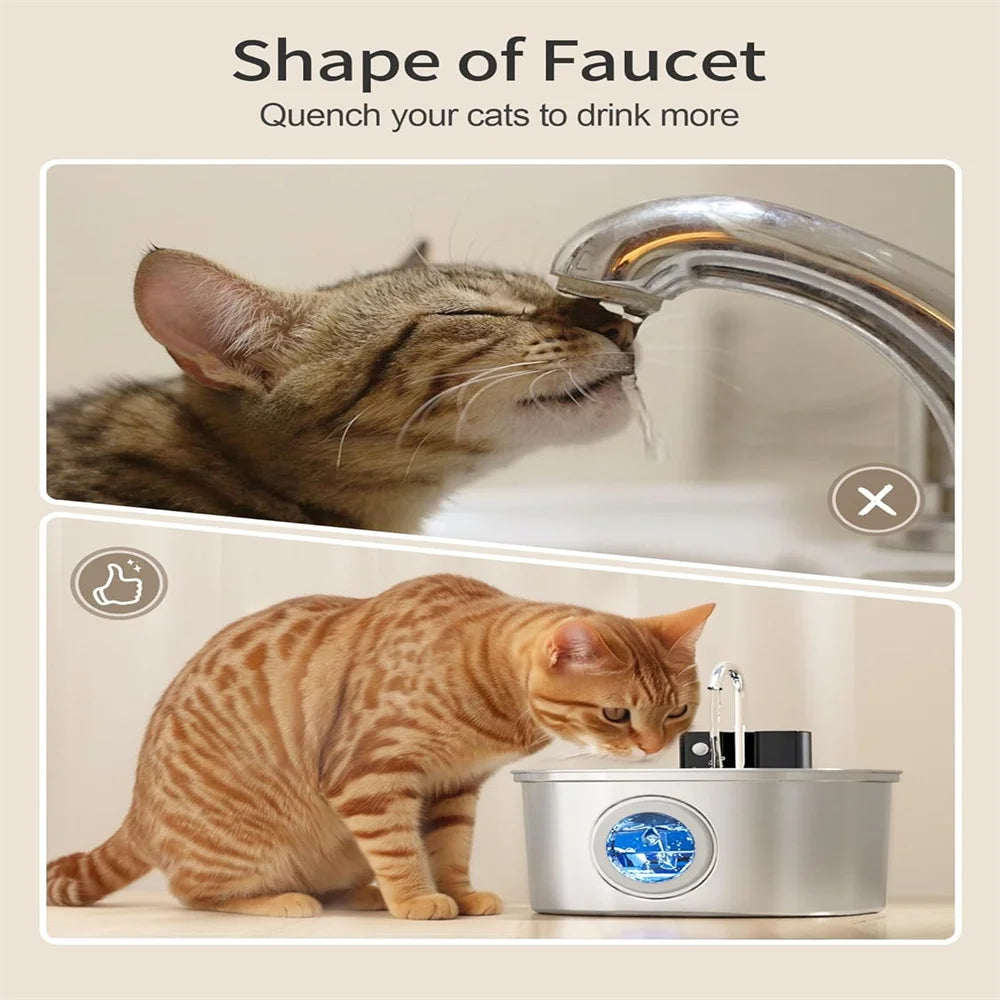3.2L 5V USB Recharge Cat Water Fountain Automatic Sensor Stainless Steel Tank