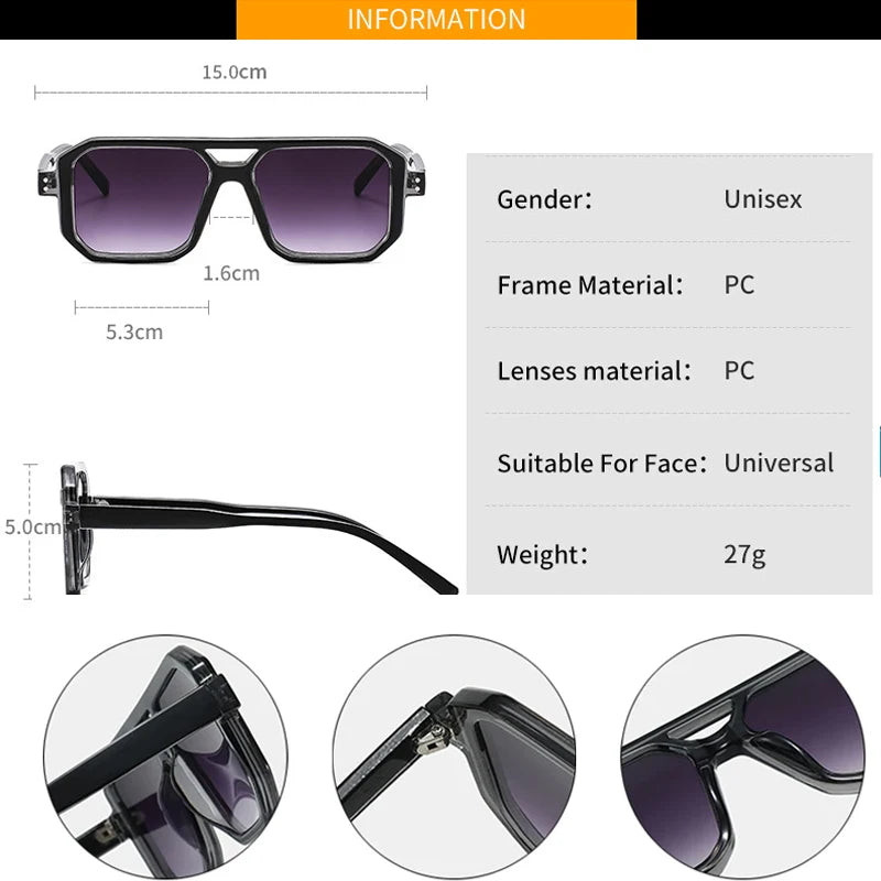 JNPCXI New Retro Double Bridges Square Men Punk Sunglasses Fashion Clear Gradient Shades UV400 Women Brand Designer Sun Glasses