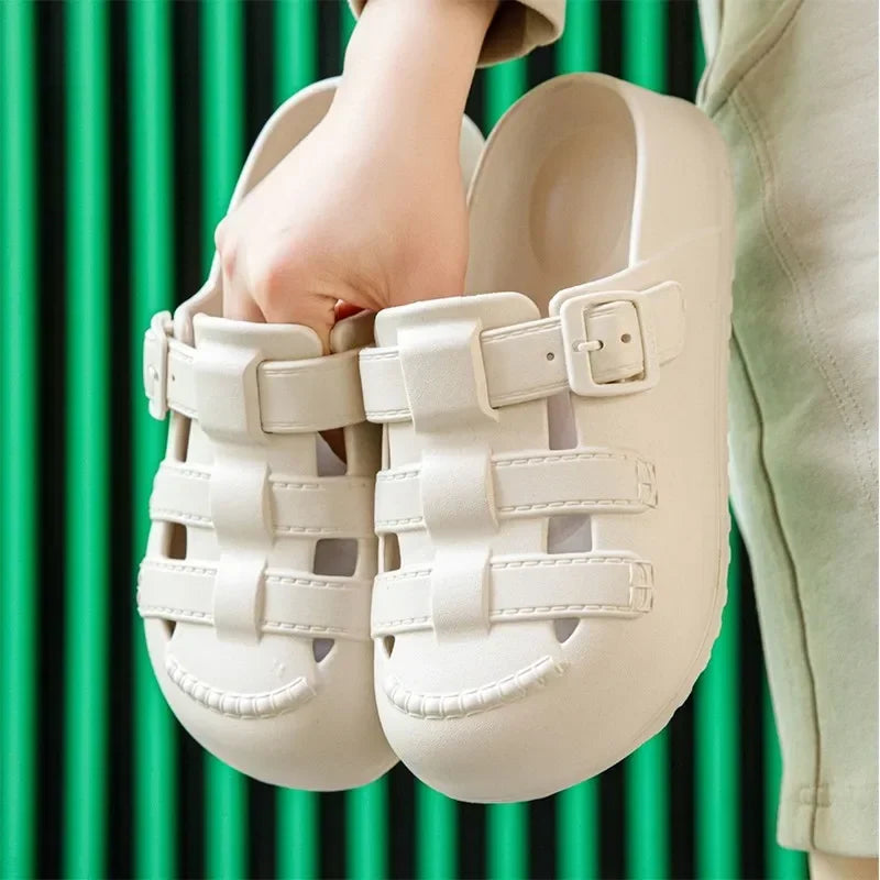 Hollow Out Thick Platform Rome Sandals Women 2025 Summer Closed Toe Eva Clogs Slippers Woman Comfort Thick Sole Beach Sandles