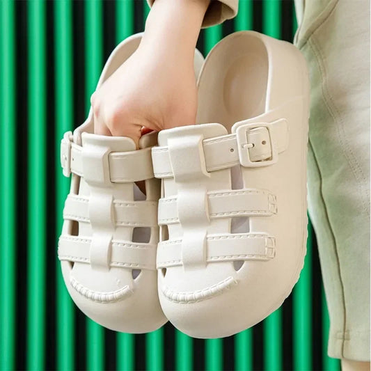 Hollow Out Thick Platform Rome Sandals Women 2025 Summer Closed Toe Eva Clogs Slippers Woman Comfort Thick Sole Beach Sandles