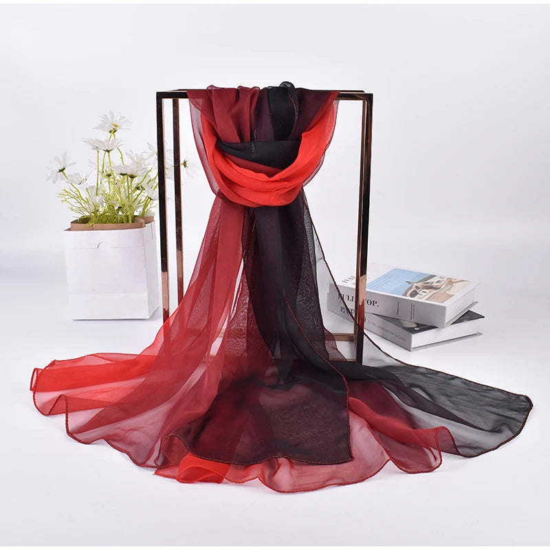 2023 Spring/Summer New Three Color Gradient Silk Scarf 75 * 180 Georgette Long Scarf