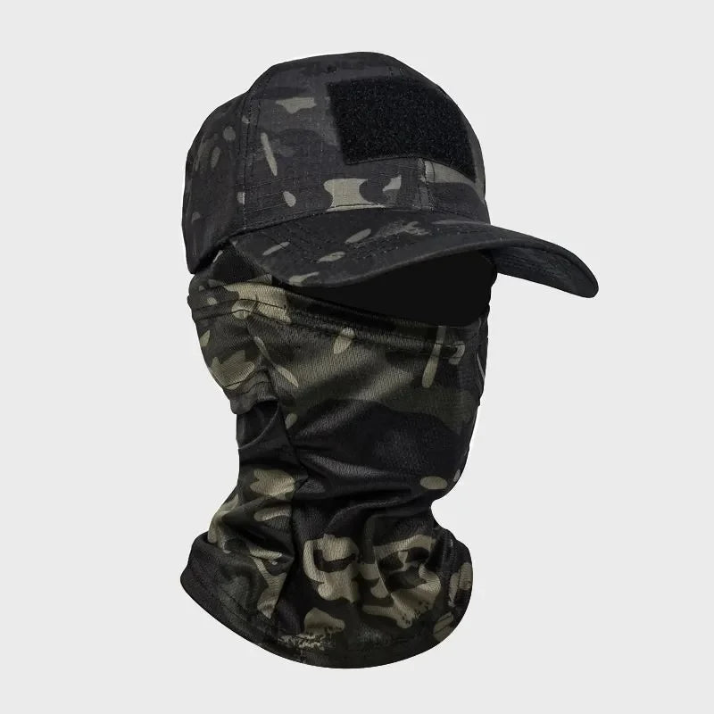 Camo Baseball Cap with Balaclava Outdoor Sun Hat Breathable Hiking Fishing Hats