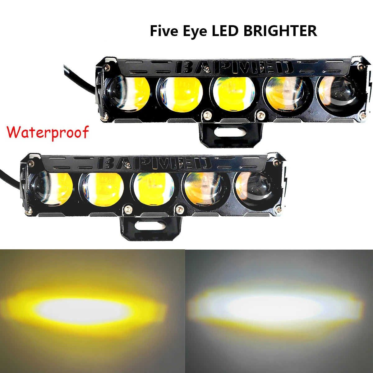 Motorcycle LED Spotlights, Headlights 3-eye Lens 2-color Light Shock-waterproof