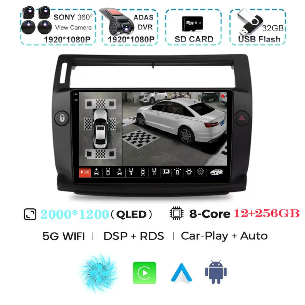 For Citroen C4 C-Triomphe C-Quatre 2004 - 2009  Carplay Auto Android 15 Car Radio Multimedia Video Player Navigation wifi 4G RDS