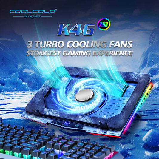 COOLCOLD RGB Laptop Cooling Pad, USB Quiet Cooler, Fast Dissipation,Adjust Stand