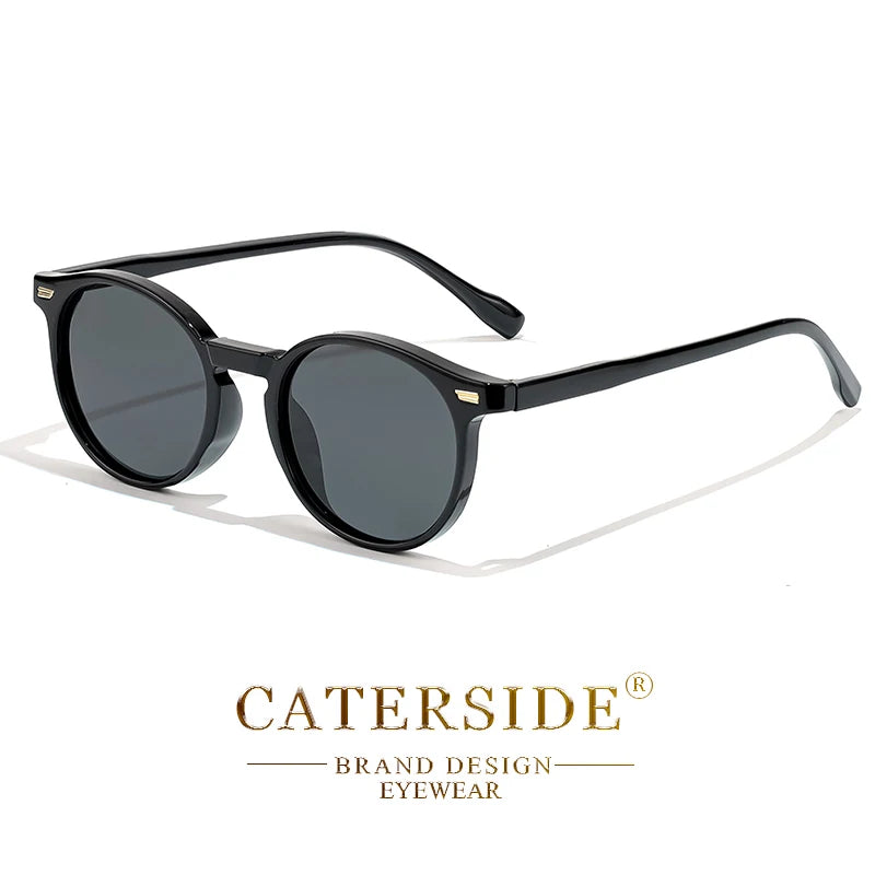 CATERSIDE Retro Polarized Round Sunglasses Men TR90 / Acetate Vintage Sun Glasses Women Punk Driving Travel Lunette De Soleil