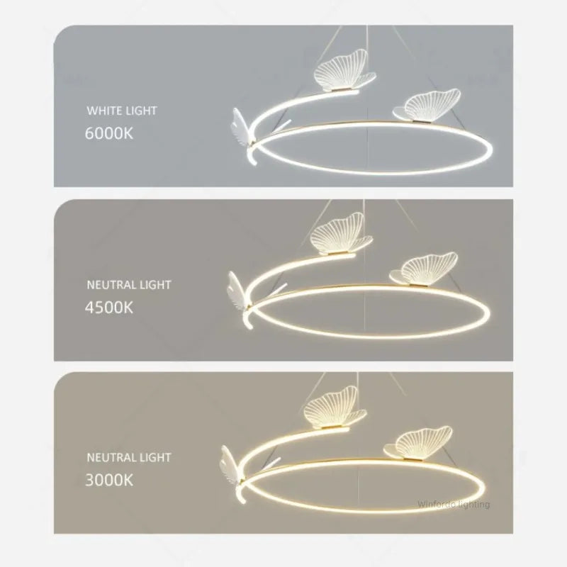 Fashion Simple Modern Living Room Chandelier Butterfly Decor LED Round Lights