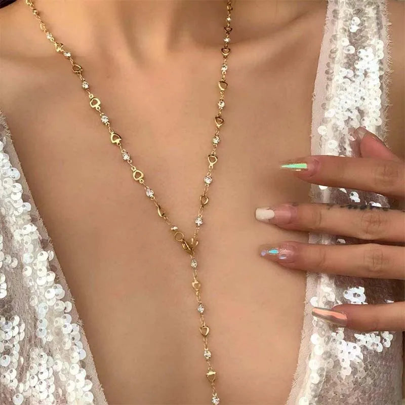 Bohemian Colorful Crystal Long Y-Shaped Necklace Women Fashion Gold Color Collar Chain Beach Party Jewelry Vacation Accessories