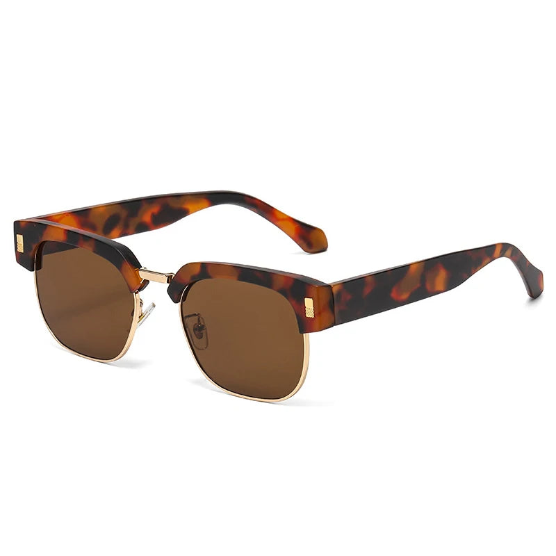 JNPCXI New Square Semi-Metal Sunglasses Women Shades UV400 Fashion Leopard Green Men Punk Sun Glasses