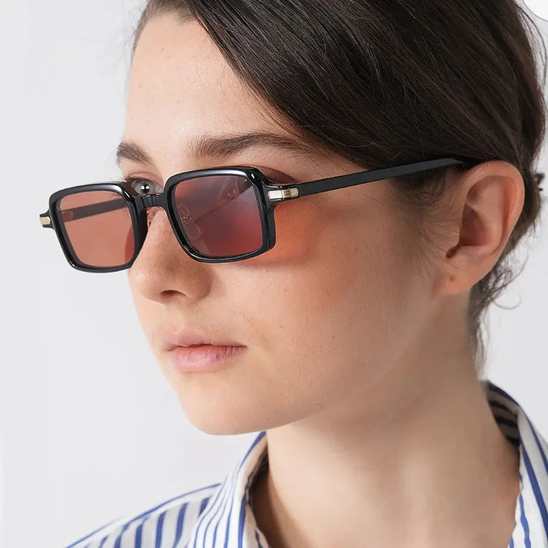 JNPCXI New Fashion Rectangle Women Sunglasses Clear Green Ocean Gradient Lens Shades UV400 Men Rivets Sun Glasses Metal Hinge
