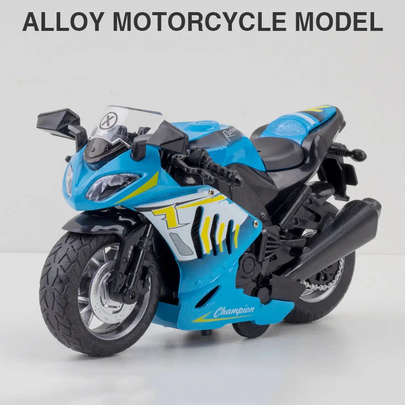1/12 Kawasaki NIJIA ZX-6R Motorcycle Car Model Toy Alloy Diecast Q-version Front Turning Rubber Tires Sound Light Gifts for Kids