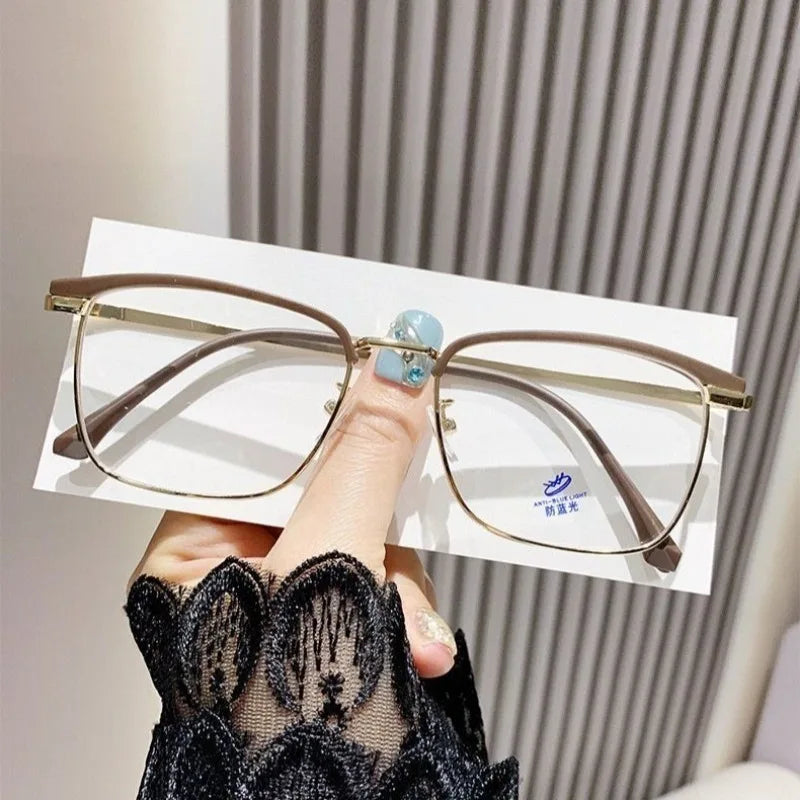 Photochromic Anti Radiation  Glasses  Korean Square Metal Men Women Eyeglasses Fashion Anti Blue Light Glass
