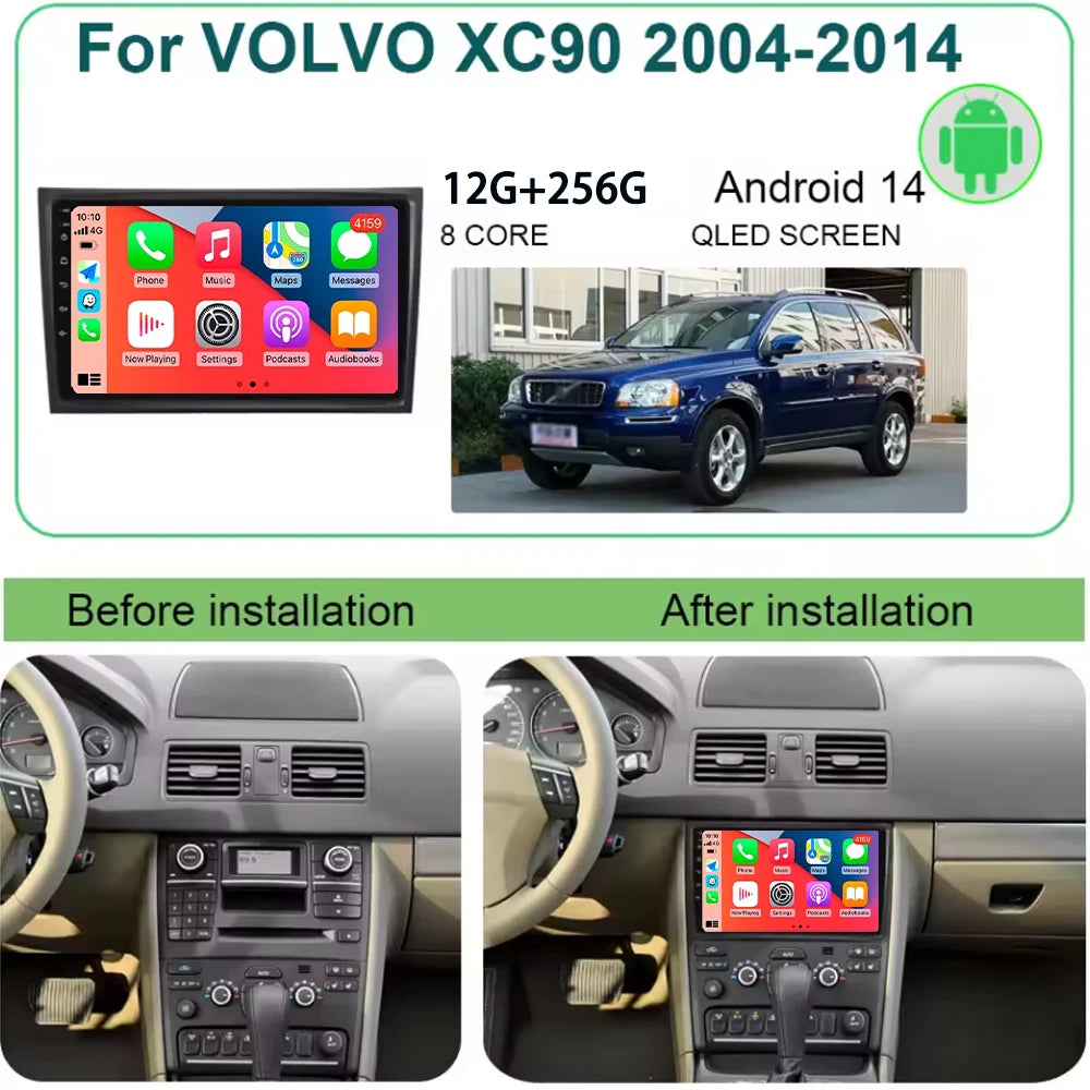 10Inch For VOLVO XC90 2004-2014 12+256GB Android 15 4G Touch Screen Car Radio Multimedia Video Player GPS Navigation Carplay DSP