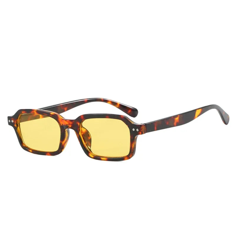 JNPCXI Retro Small Rectangle Sunglasses Women Fashion Jelly Tea Shades UV400 Men Trending Rivets Punk Sun Glasses