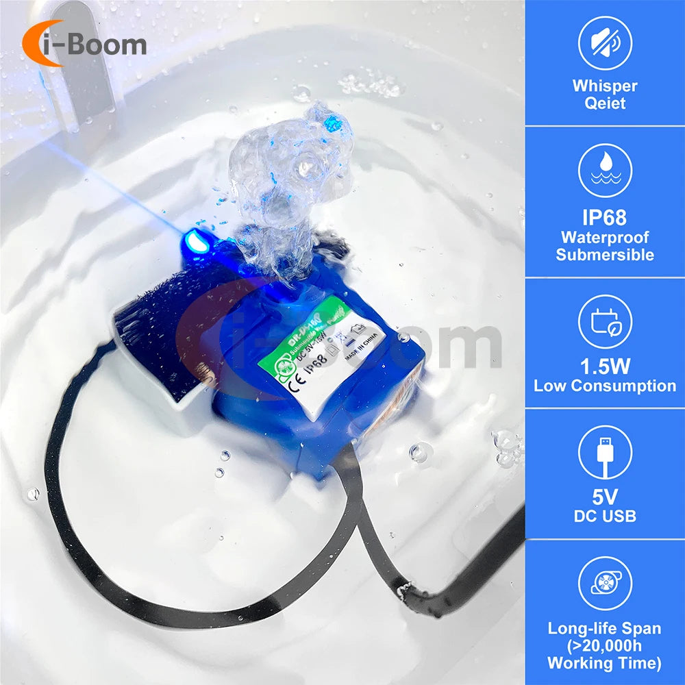 DC 5V 160L/H 1.5W Mini Submersible Pump USB Ultra-Quiet Pet Water Dispense