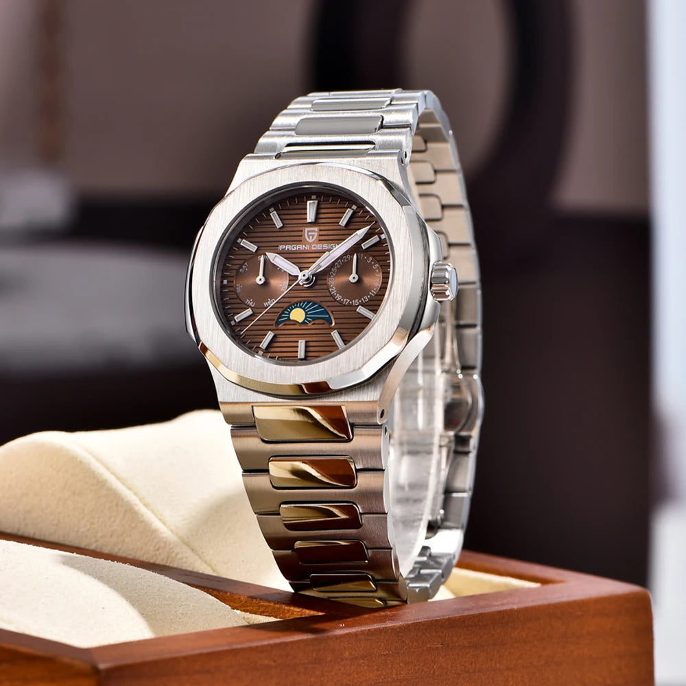 PAGANI Luxury Quartz Watches Men Multifunction Chronograph Auto Moon Phase Watch